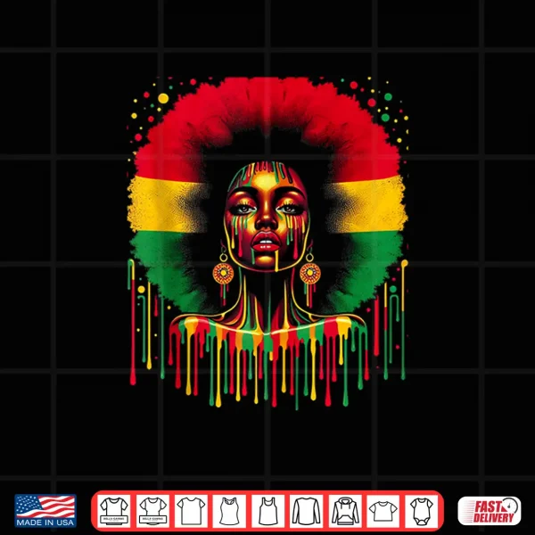 Design Colorful Art Black Queen Afro Melanin Dripping Juneteenth Shirt