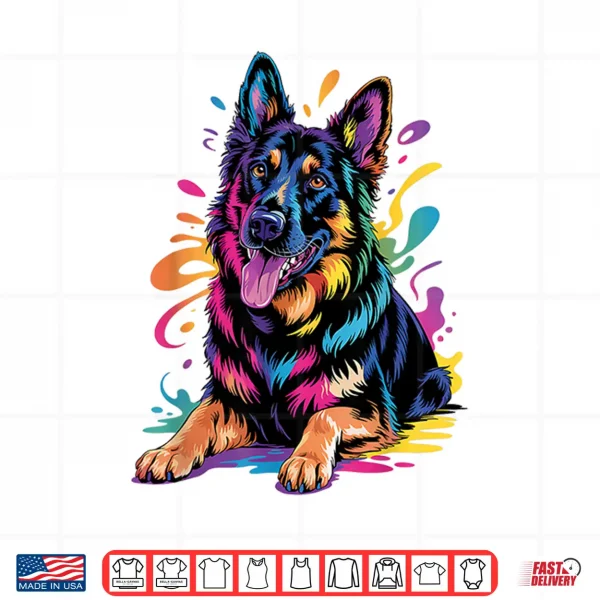 Design Colorful Black German Shepherd Portrait Pop Art Dog Mom Dad Shirt