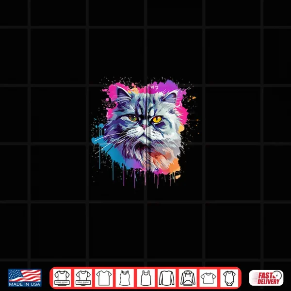Design Colorful Persian Cat Face Splash Art Shirt