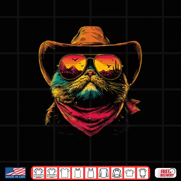 Design Colorful Persian Cat with Sunglasses Cowboy Sunset Western Shirt