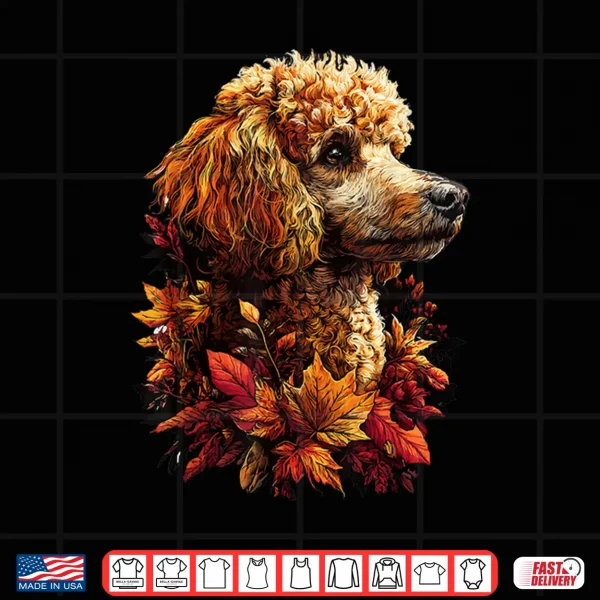 Design Colorful Poodle with Fall Leaves Autumn Aesthetic Dog Shirt