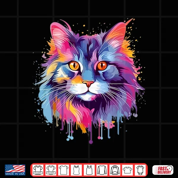 Design Colorful Splash Art Maine Coon Cat Face Shirt