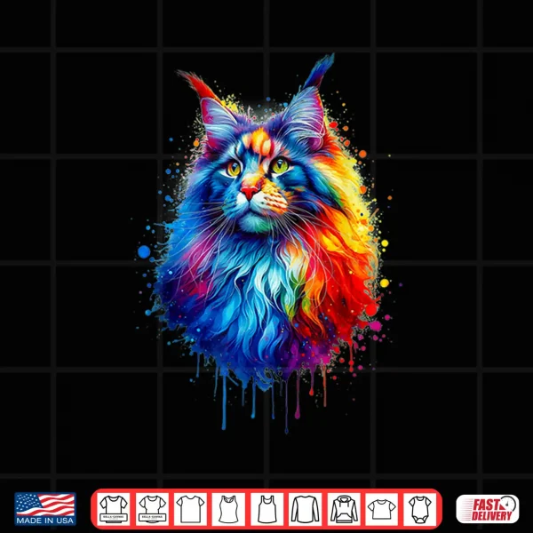 Design Colorful Splash Art Maine Coon Cat Maine Coons Shirt