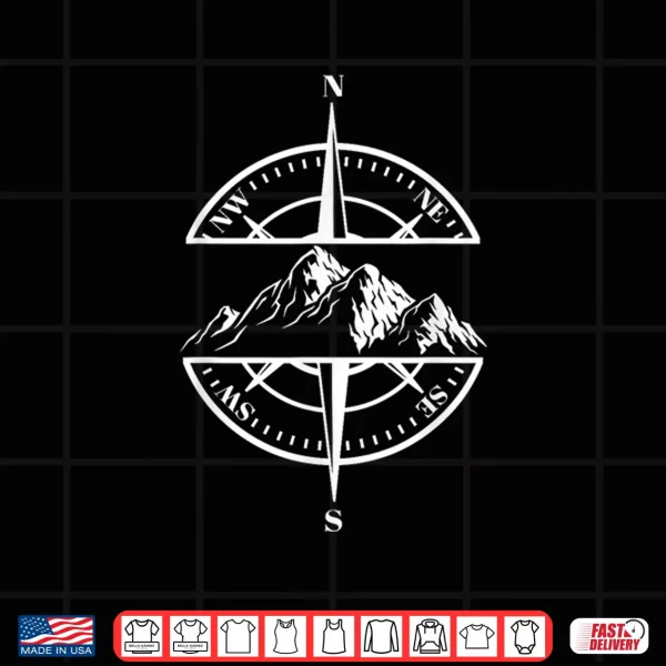 Design Compass Rose Mountain Scene Hiking Backpacking Nature Lover Shirt