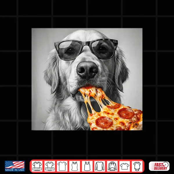 Design Cool Golden Retriever Eating Pizza Sunglasses Dog Shirt