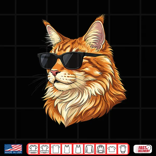 Design Cool Maine Coon Cat Wearing Sunglasses Funny Cats Lover Shirt