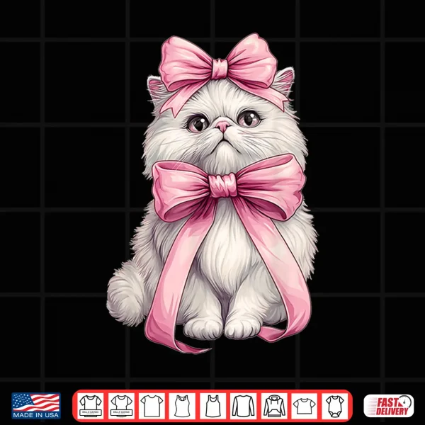 Design Coquette Bow Persian Cat Mom Cute Pink Mothers Day Mom Girl Shirt