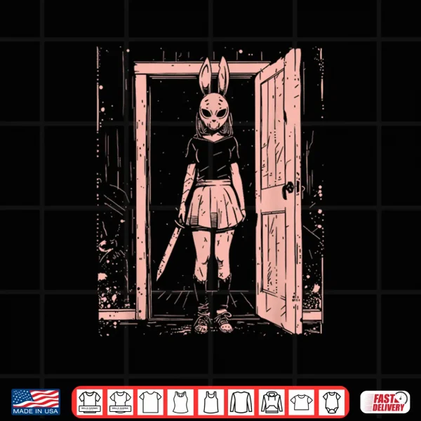 Design Creepy Girl Bunny Mask Slasher Pastel Goth Anime Horror Shirt