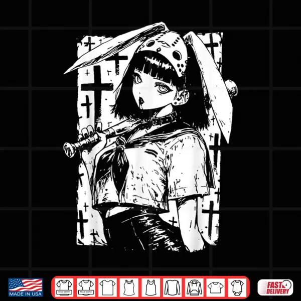 Design Creepy Horror Bunny Girl Anime Manga Alt Kawaii Harajuku Shirt
