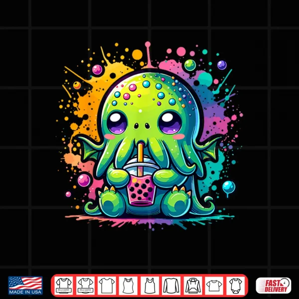 Design Cthulhu Kawaii Anime Alien Bubble Tea Shirt