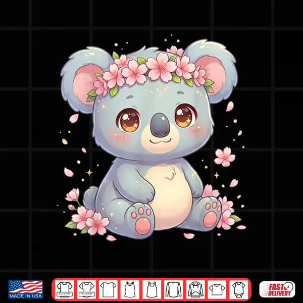 Design Cute Anime Koala with Cherry Blossoms Flower Kids Girls Boys Shirt 2