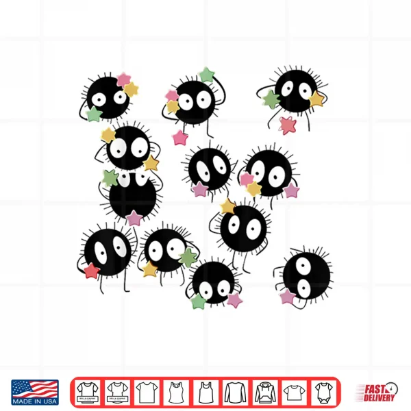 Design Cute Anime Soot Man Ball with Colourful Sugar Stars Shirt