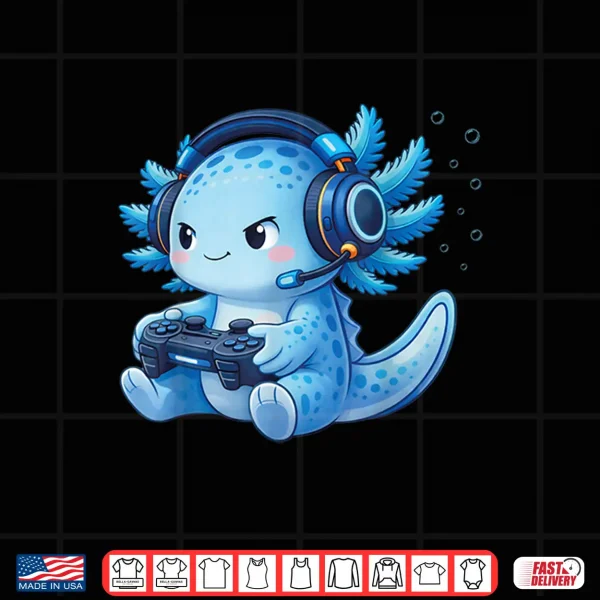 Design Cute Axolotl Video Games Anime Funny Gaming Gamer Boys Kids Shirt