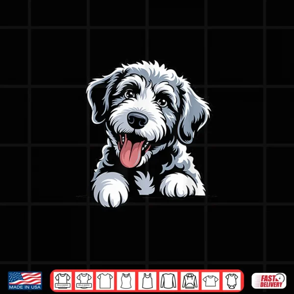 Design Cute Black White Artistic Drawing Cartoon Cross Sheepadoodle Shirt