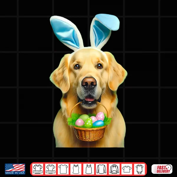 Design Cute Bunny Ear Golden Retriever Dog Easter Eggs Basket Owner Shirt