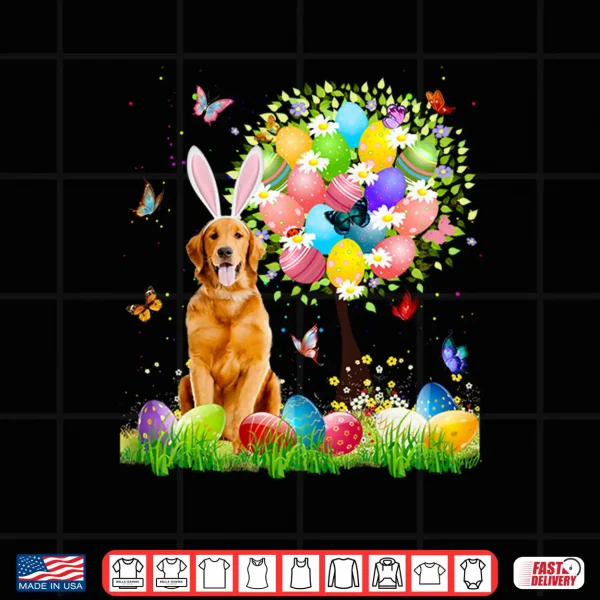 Design Cute Bunny Golden Retriever Easter Eggs Tree Easter Shirt
