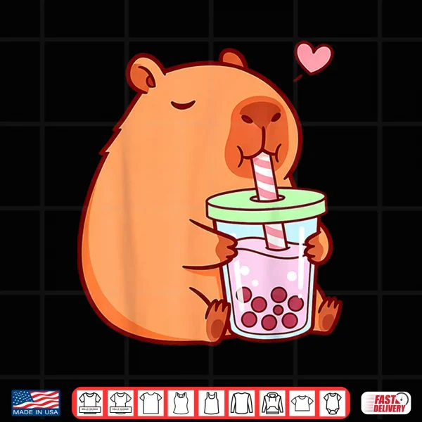 Design Cute Capybara Kawaii Anime Girls Drinking Boba Tea Lover Shirt