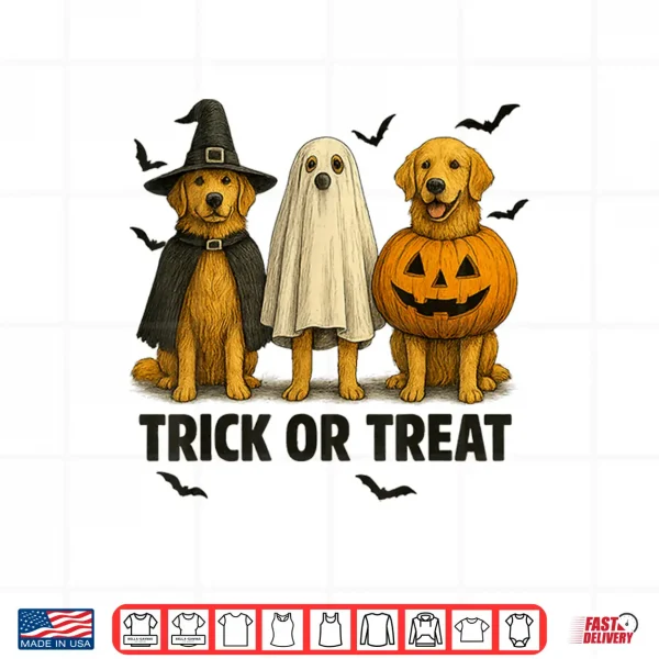 Design Cute Dog Halloween Costume Golden Retriever Trick Or Treat Shirt