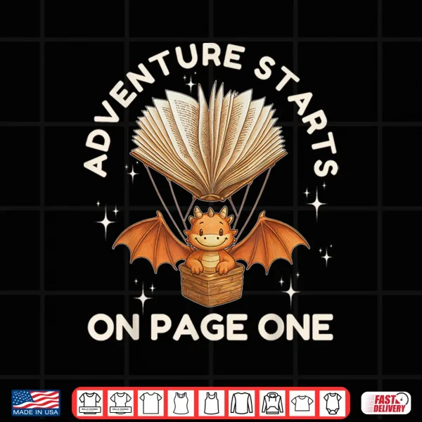 Design Cute Dragon Book Hot Air Balloon Adventure Fantasy Reading Shirt