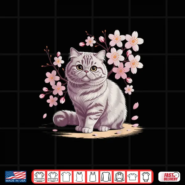Design Cute Exotic Shorthair Cat With Cherry Blossoms Cat Shirt