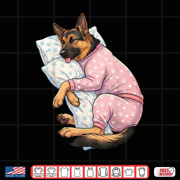 Design Cute German Shepherd Dog Sleeping In Pajamas Bedtime Art Shirt