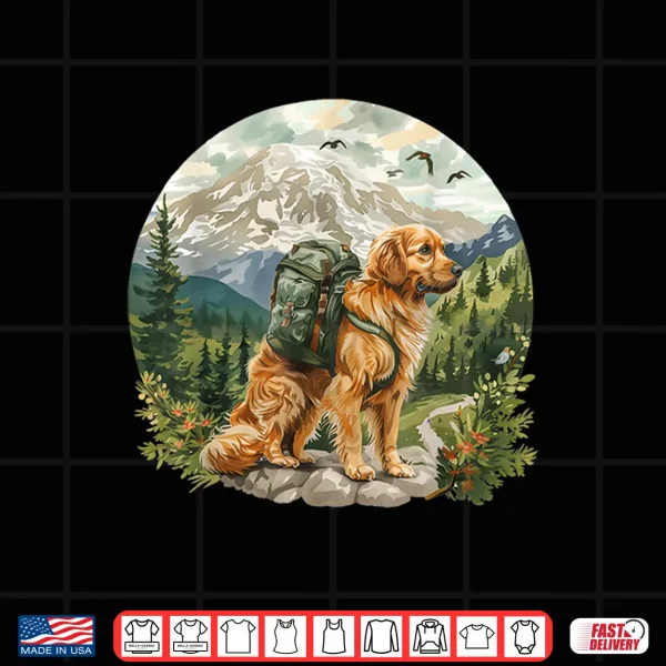 Design Cute Golden Retriever Dog Backpacking Mountain Forest Hiking Shirt