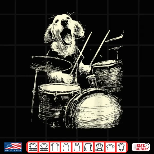 Design Cute Golden Retriever Playing Drums Music Dog Drummer Shirt