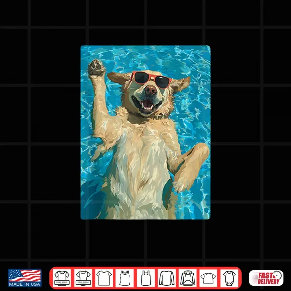 Design Cute Golden Retriever in Sunglasses Cool Dog Swimming Summer Shirt