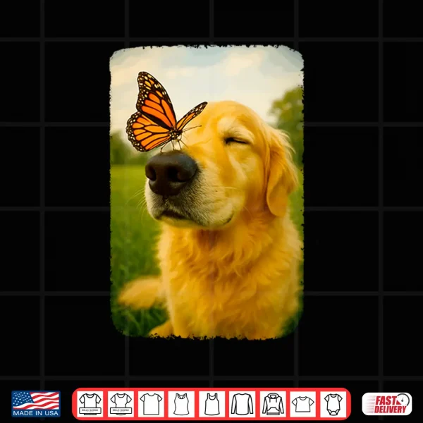 Design Cute Golden Retriever with Butterfly on Nose Dog Lover Shirt