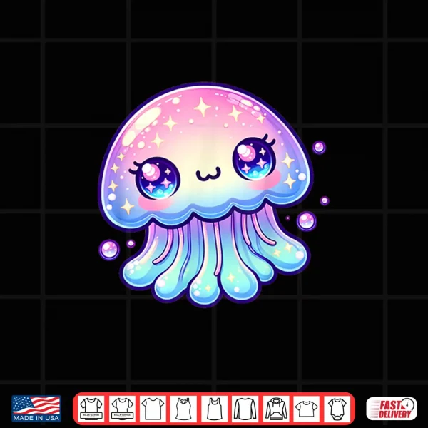 Design Cute Kawaii Jellyfish Anime Fun Blue Pink Sea Critter Shirt