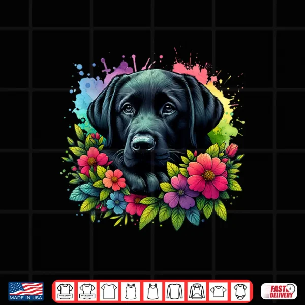 Design Cute Labrador Retriever Lover Black Lab in Colorful flowers Shirt