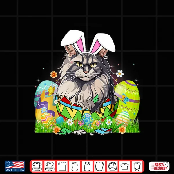 Design Cute Maine Coon Cat Bunny Ears In Easter Egg Easter Day Shirt