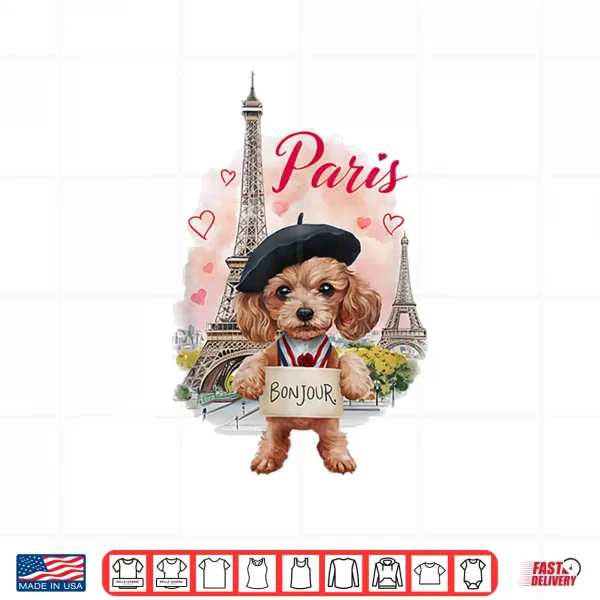 Design Cute Parisian Poodle with Eiffel Tower Bonjour French Boys Shirt