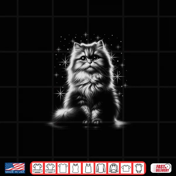 Design Cute Persian Cat Drawing Style Under Starry Sky Shirt