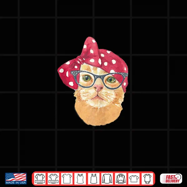 Design Cute Persian Orange cat with Eyes Glasses Bow on right ear Shirt