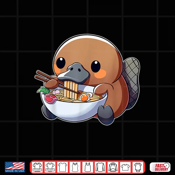 Design Cute Platypus Ramen Anime Kawaii Japanese Eating Noodle Kids Shirt