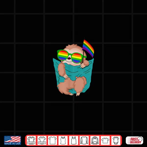 Design Cute Pocket Sloth LGBT Animal Rainbow Flag Gay Pride Shirt