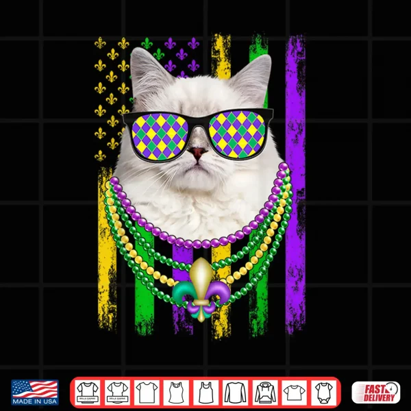Design Cute Ragdoll Cat Lover American Flag Mardi Gras Shirt