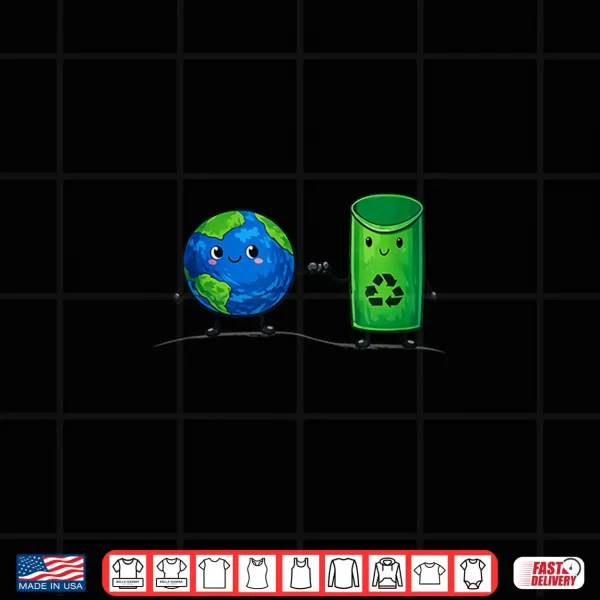 Cute Recycling Bin & Globe Cartoon Design For Earth Day Shirt 4 Design Cute Recycling Bin Globe Cartoon Design for Earth Day Shirt