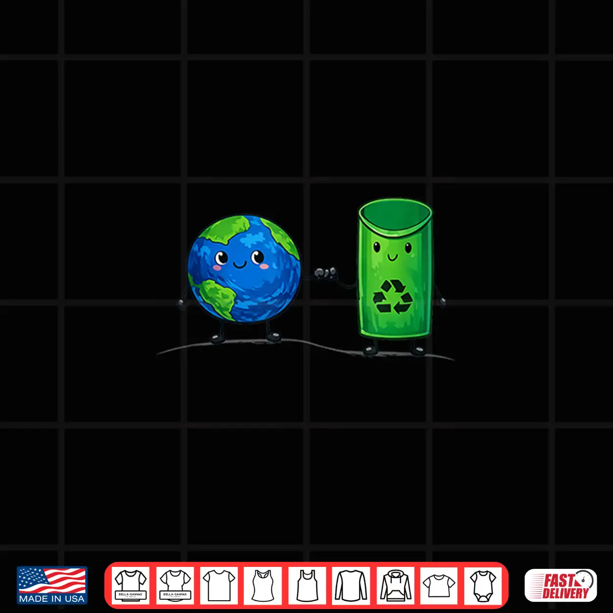 Cute Recycling Bin & Globe Cartoon Design For Earth Day Shirt Cute Recycling Bin & Globe Cartoon Design For Earth Day Shirt