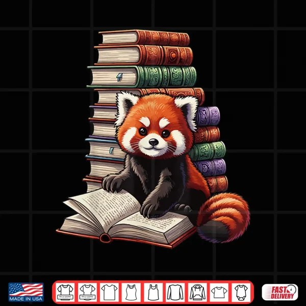 Design Cute Red Panda Reading Book Animal Bookworm Shirt