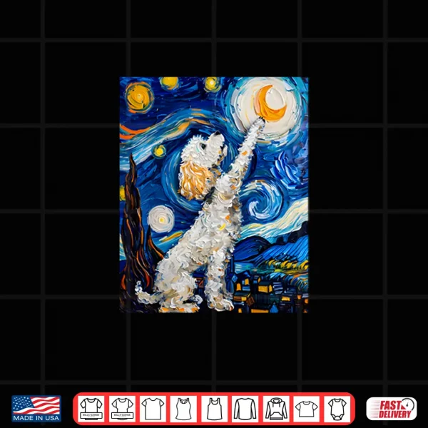 Design Cute Van Gogh Poodle Dog Starry Night Funny Women Men Shirt