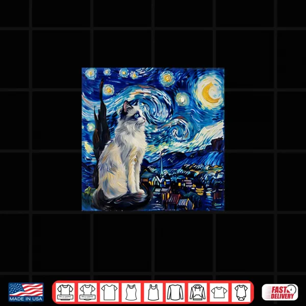 Design Cute Van Gogh Ragdoll Cat Starry Night Funny Women Men Shirt