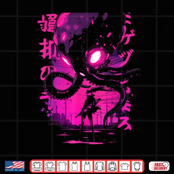 Design Cyberpunk Anime Girl Kaiju Octopus Manga Gothic Japanese Shirt
