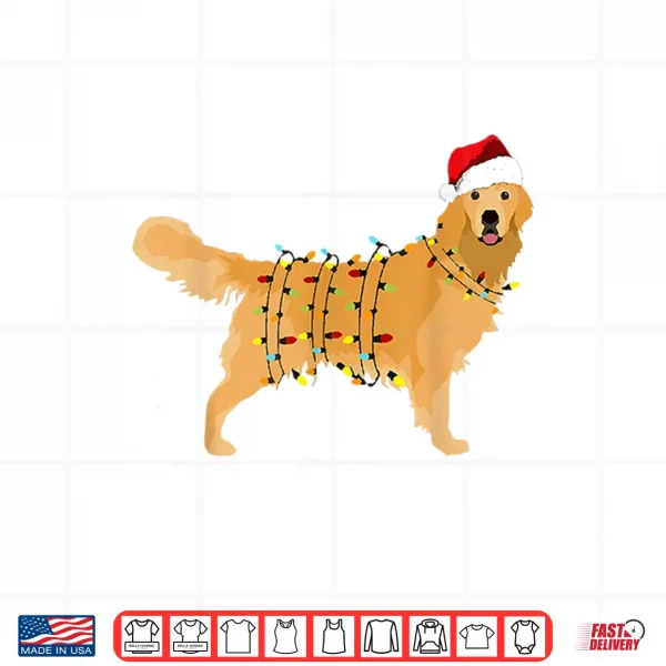 Design Dog Golden Retriever Santa Christmas Xmas Lights Pajamas Shirt