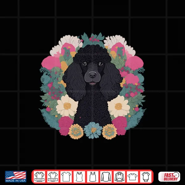 Design Dog Lover Womens Black Poodle Flower Print Floral Flowers Shirt