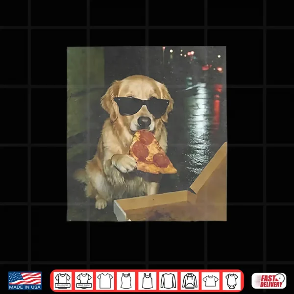 Design Dog eating pizza funny golden retriever meme Shirt
