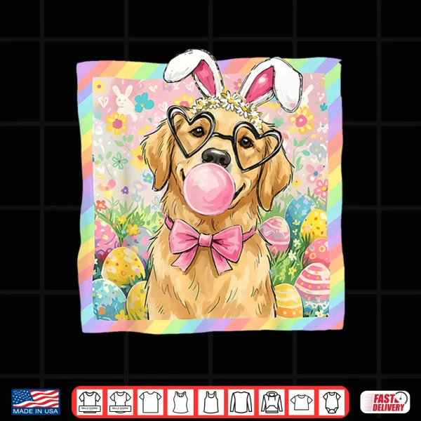 Design Easter Dog Bunny Ear Funny Golden Retriever Easter Bunny Dog Shirt