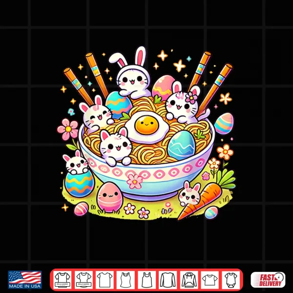 Design Easter Ramen Cats Cute Anime Happy Easter Day Women Girls Shirt
