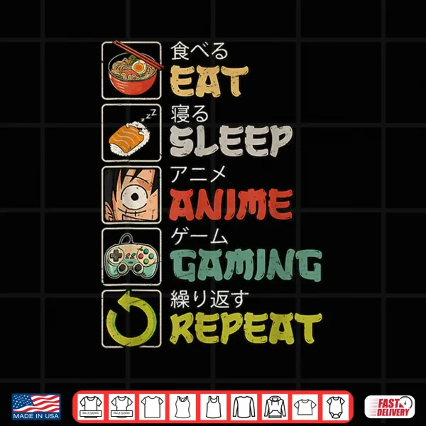 Design Eat Sleep Anime Gaming Repeat Gamer Men Teen Boy Gifts Anime Shirt